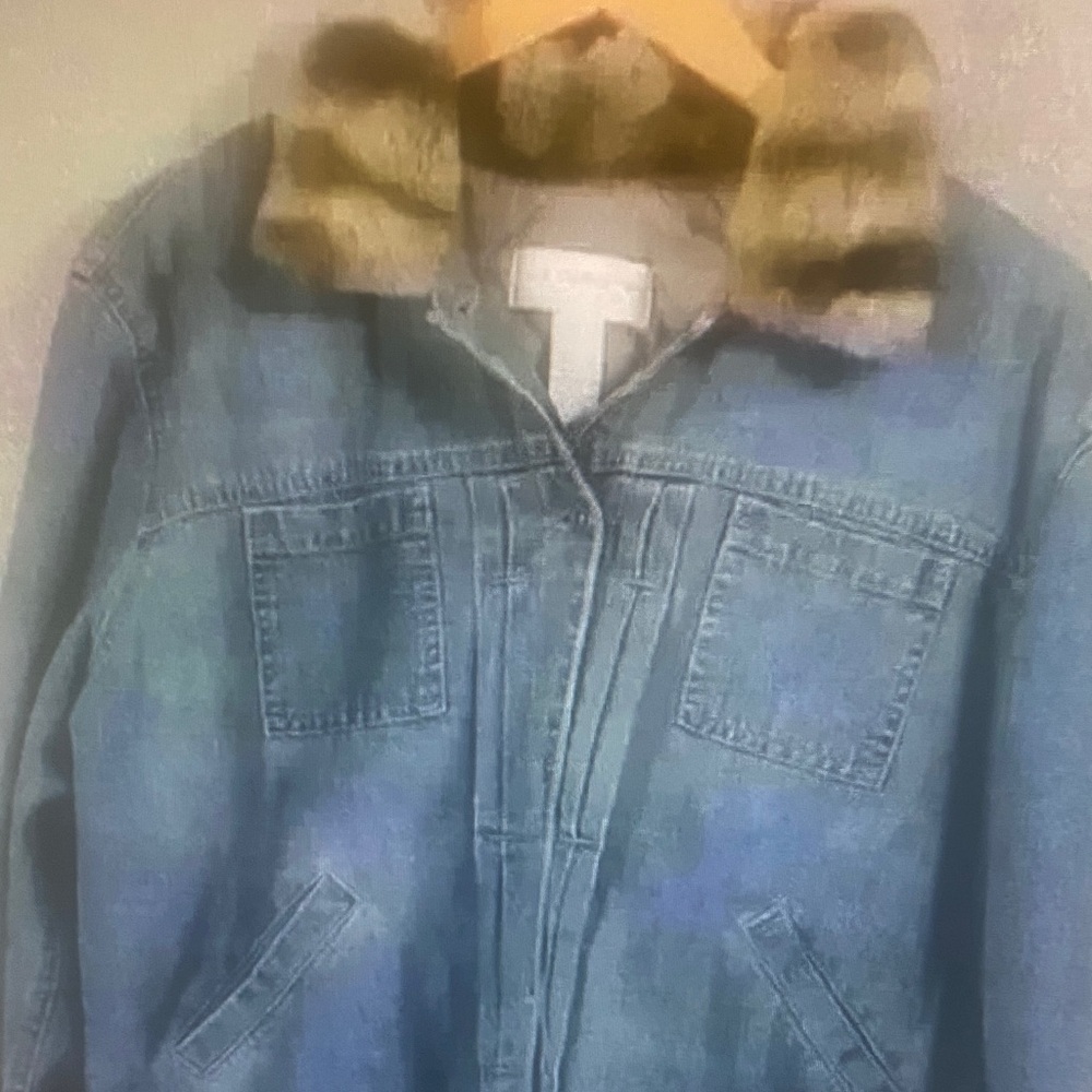 Vintage 90s Liz Claiborne Jean Faux Fur Cuff Collar Chore Trucker Coat Women XL